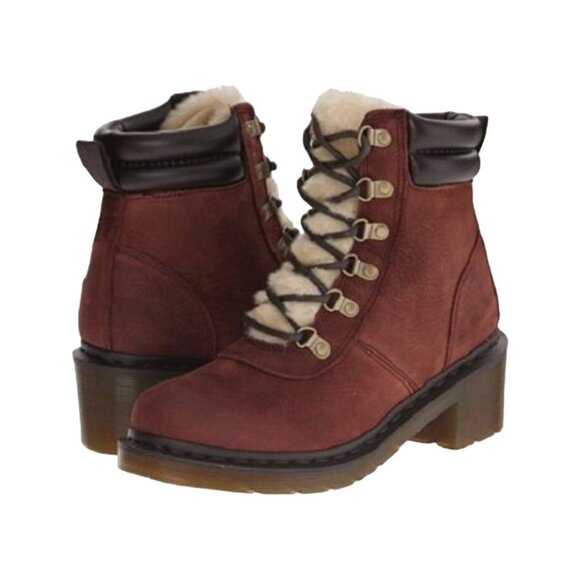 Dr Martens Shoes - DR DOC MARTENS Sylvia Parade Mid Heel Boots 10 Burgundy Leather Lace Up Hiking